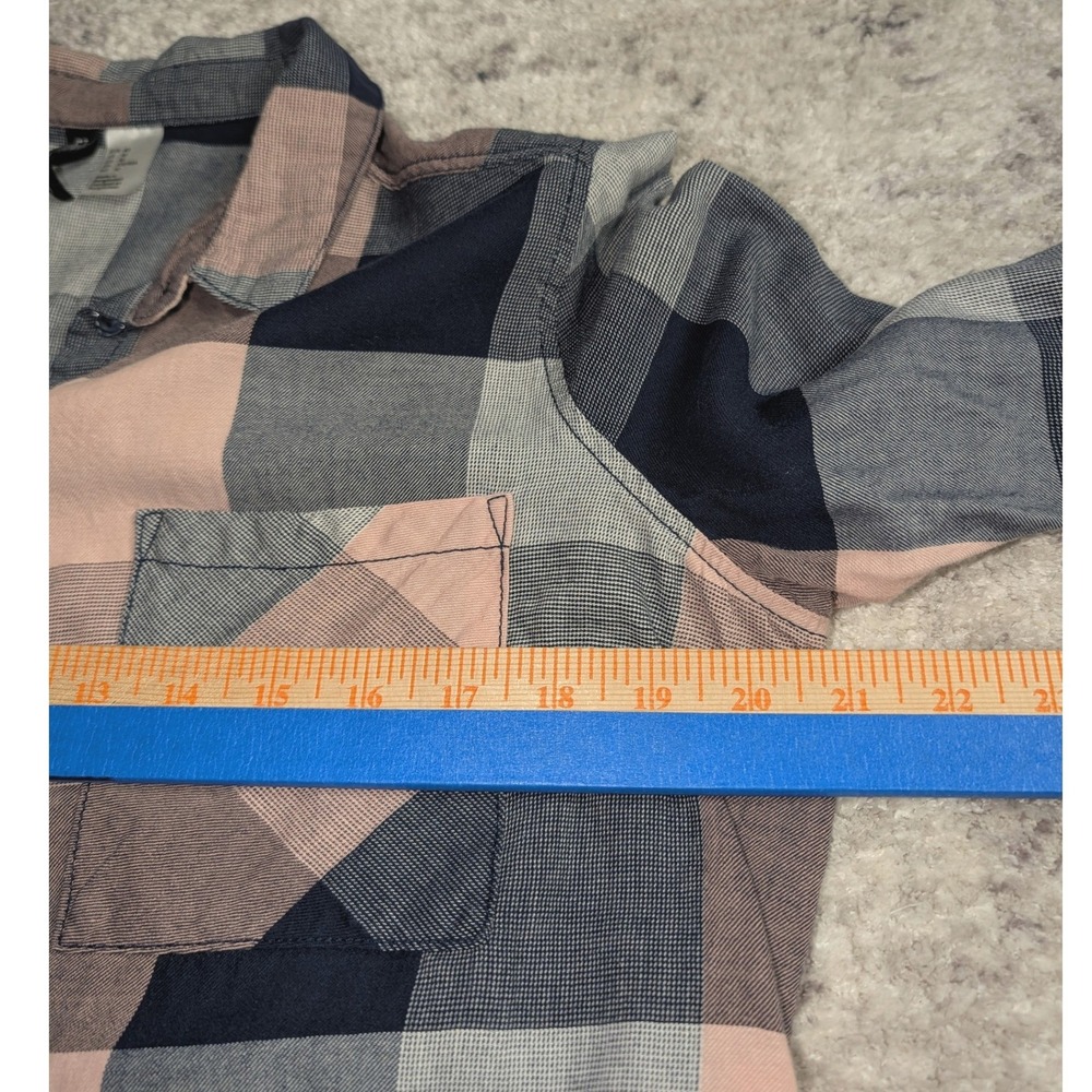 H&M Divided Pink Navy Plaid Button Down Shirt 10 Cotton Oversized Grunge Tunic - Picture 8 of 11